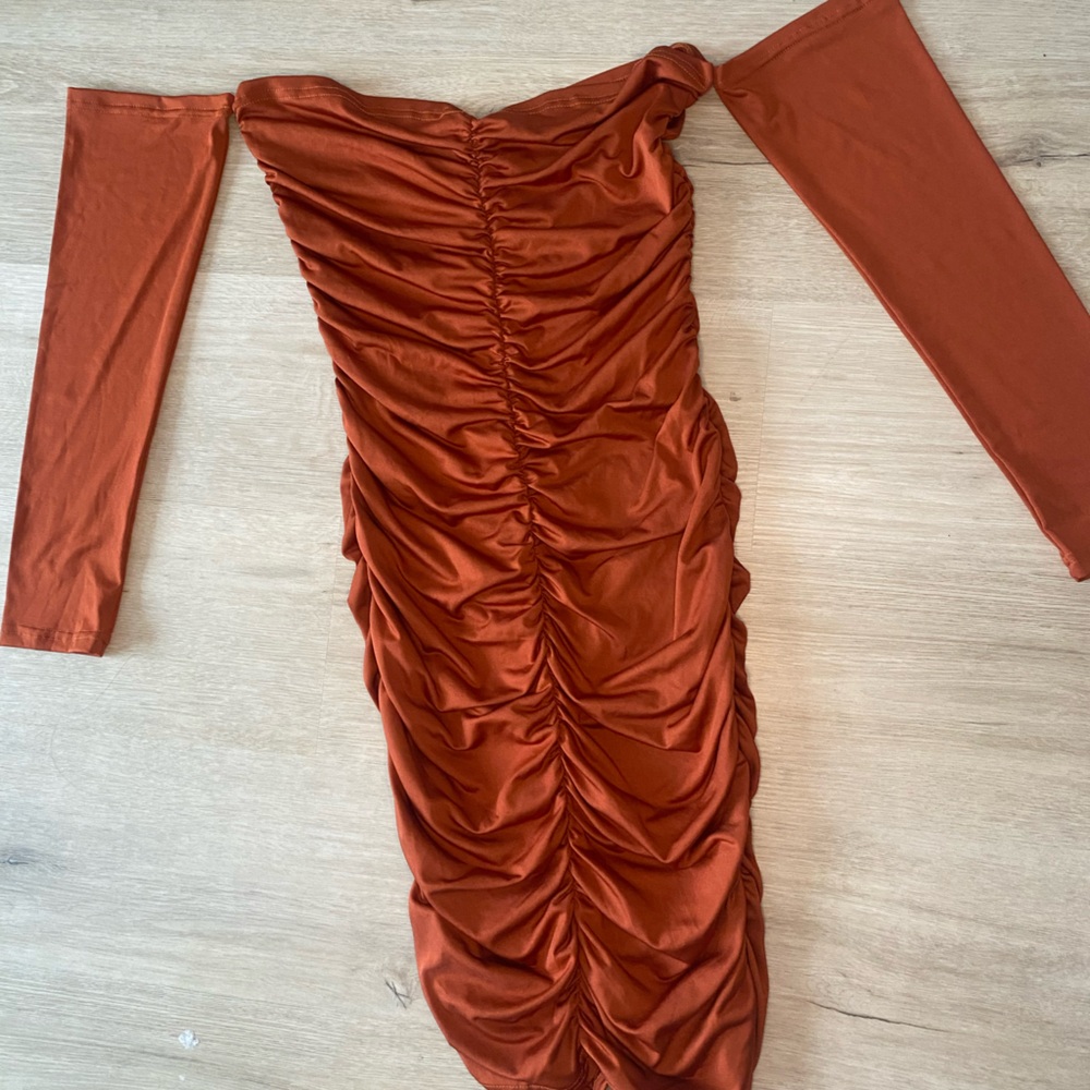 Rust Orange Ruched Dress